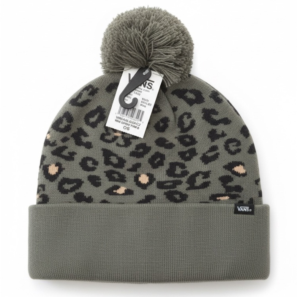 Unisex VANS Green Cheetah/Leopard Print Pom Pom Beanie NWT